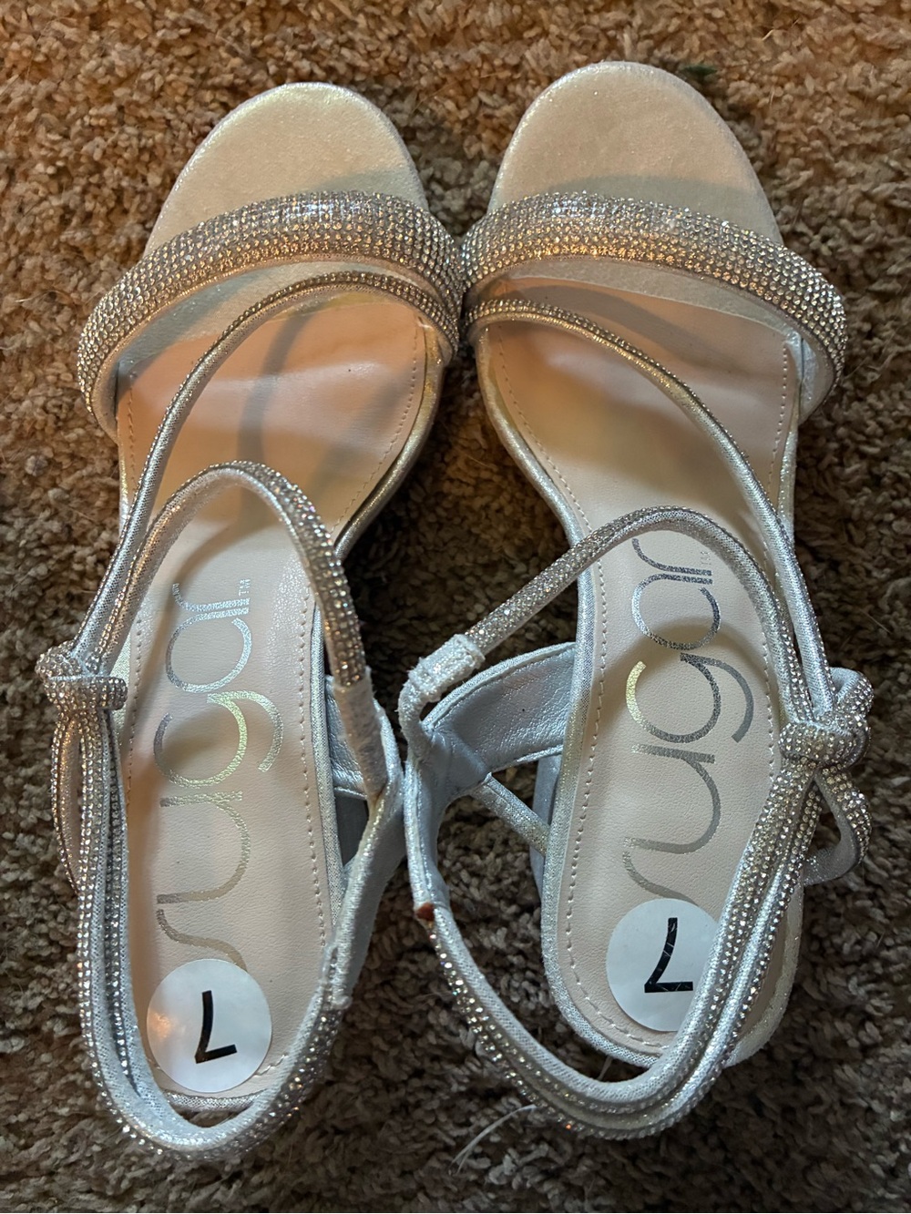Sugar Silver Beaded Strappy Heels